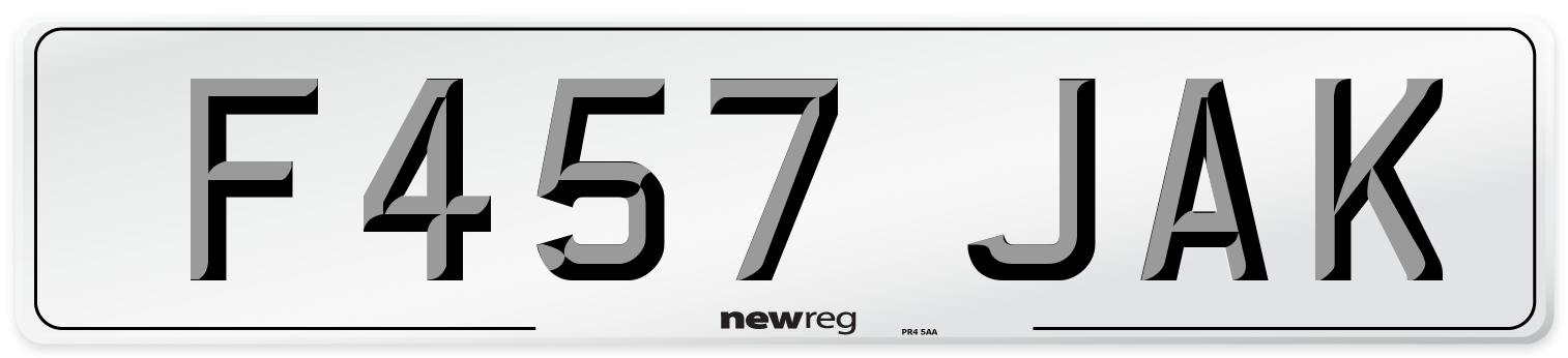 F457 JAK Number Plate from New Reg